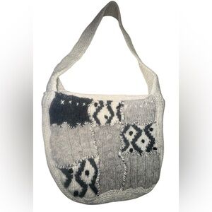 SUMMER TOMPKINS Wool Gray Patchwork Knit BoHo Shoulder Bag💕